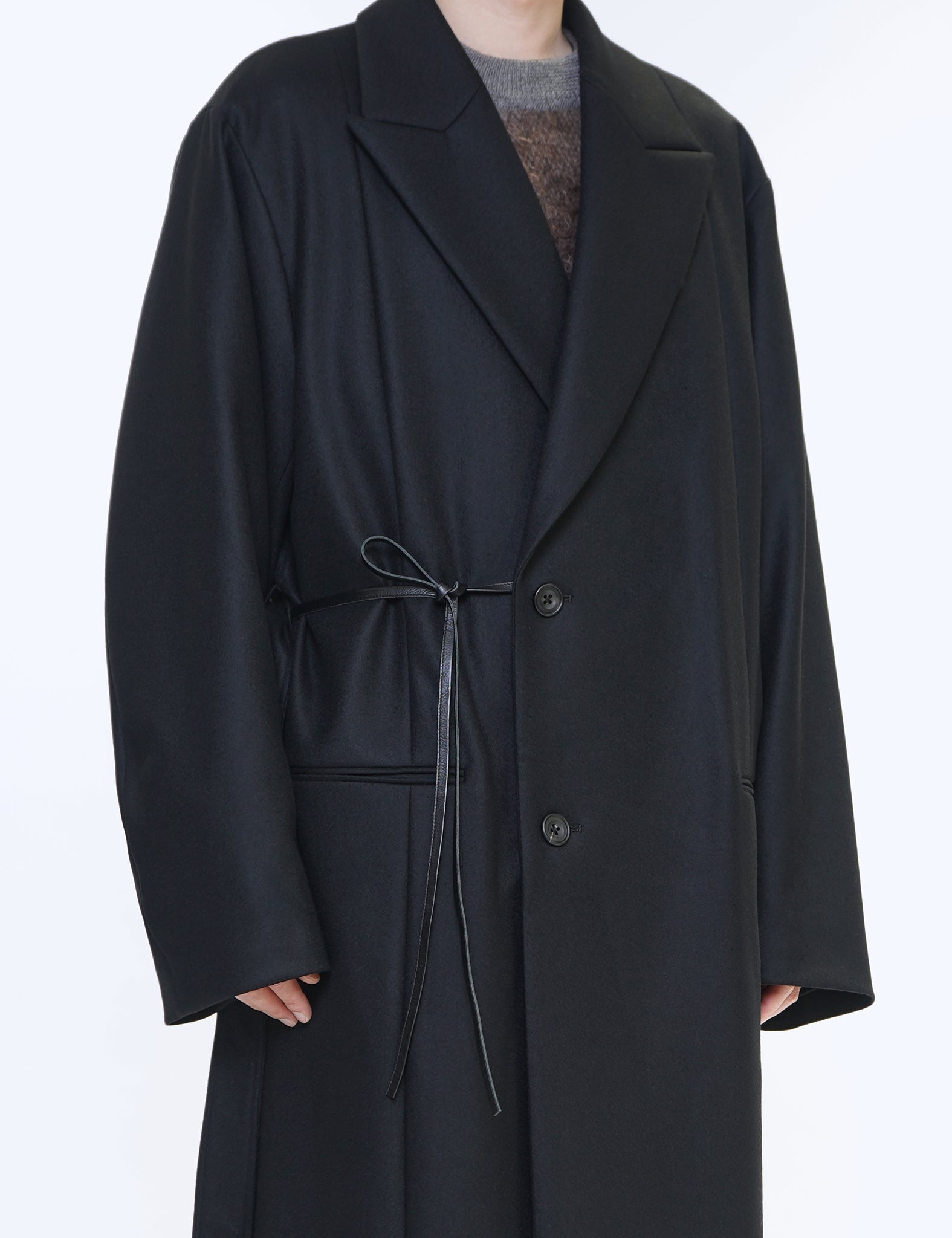 BLACK OVERSIZED MAXI-LENGTH PEAK LAPEL COAT
