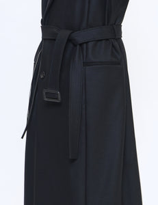 BLACK OVERSIZED MAXI-LENGTH PEAKED LAPELED COAT