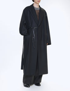 BLACK OVERSIZED MAXI-LENGTH PEAKED LAPELED COAT