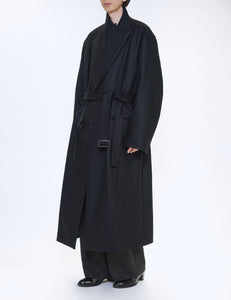 BLACK OVERSIZED MAXI-LENGTH PEAKED LAPELED COAT