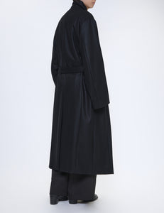 BLACK OVERSIZED MAXI-LENGTH PEAKED LAPELED COAT