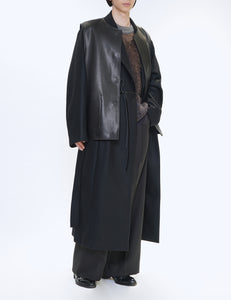 BLACK OVERSIZED MAXI-LENGTH PEAKED LAPELED COAT