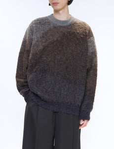 BROWN CREAM GRADATION MOHAIR KNIT PULLOVER