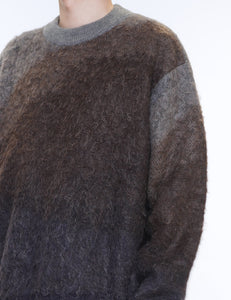 BROWN CREAM GRADATION MOHAIR KNIT PULLOVER