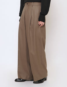 DARK BEIGE EXTRA WIDE WOOL TROUSERS