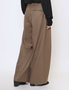 DARK BEIGE EXTRA WIDE WOOL TROUSERS