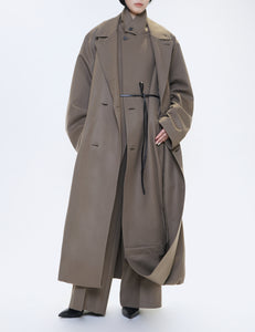 DARK BEIGE OVERSIZED DOCKING DOUBLE BREASTED COAT