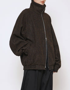 DARK BROWN TWEED ZIP UP BLOUSON