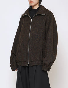 DARK BROWN TWEED ZIP UP BLOUSON