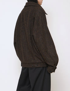 DARK BROWN TWEED ZIP UP BLOUSON