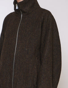 DARK BROWN TWEED ZIP UP BLOUSON