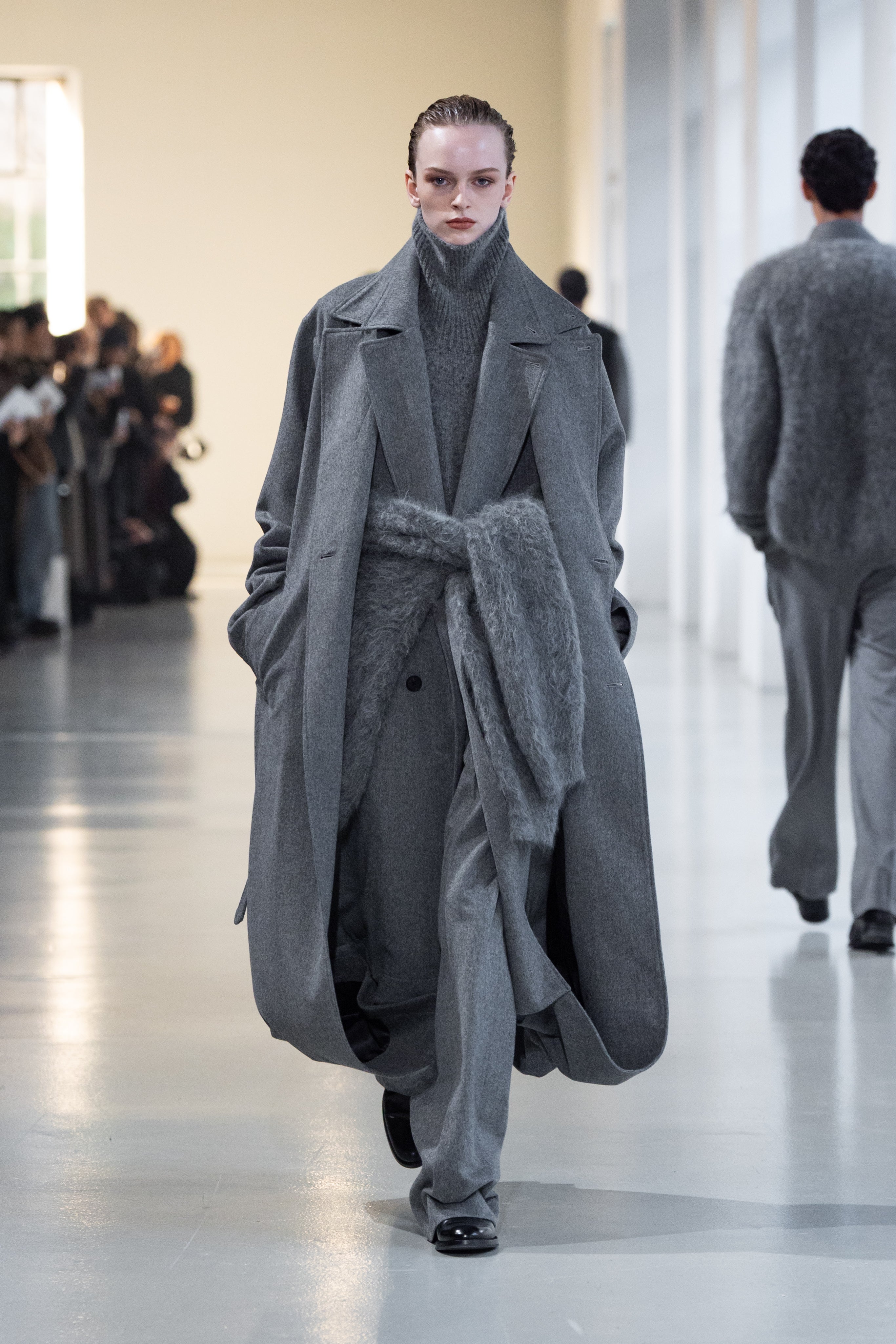 GREY OVERSIZED LAYERED COMBINATION COAT