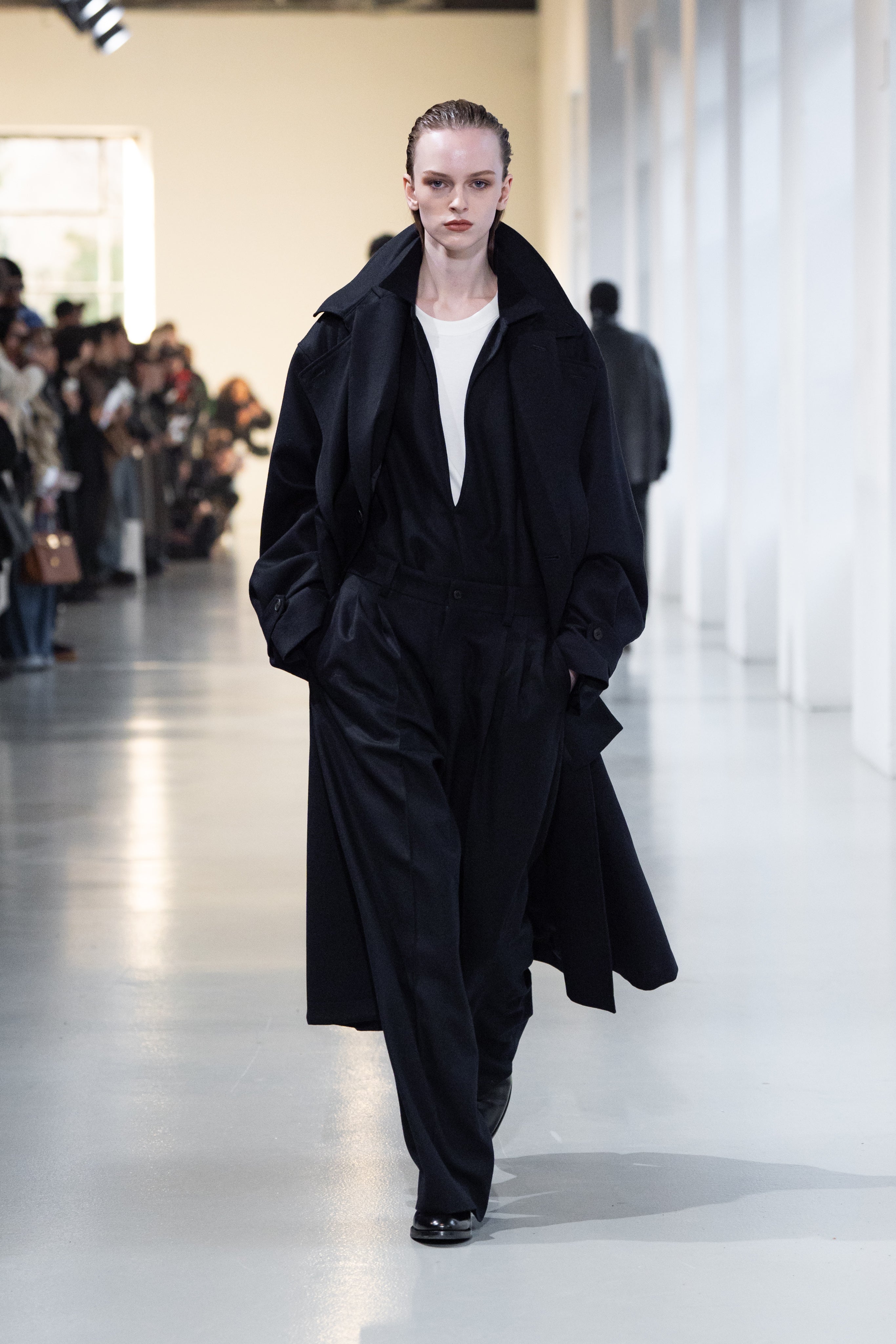 BLACK WOOL FLANNEL OVERSIZED SKIPPER SHIRT