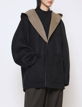 Load image into Gallery viewer, NAVY x GREY KHAKI REVERSIBLE HOODED HALF COAT
