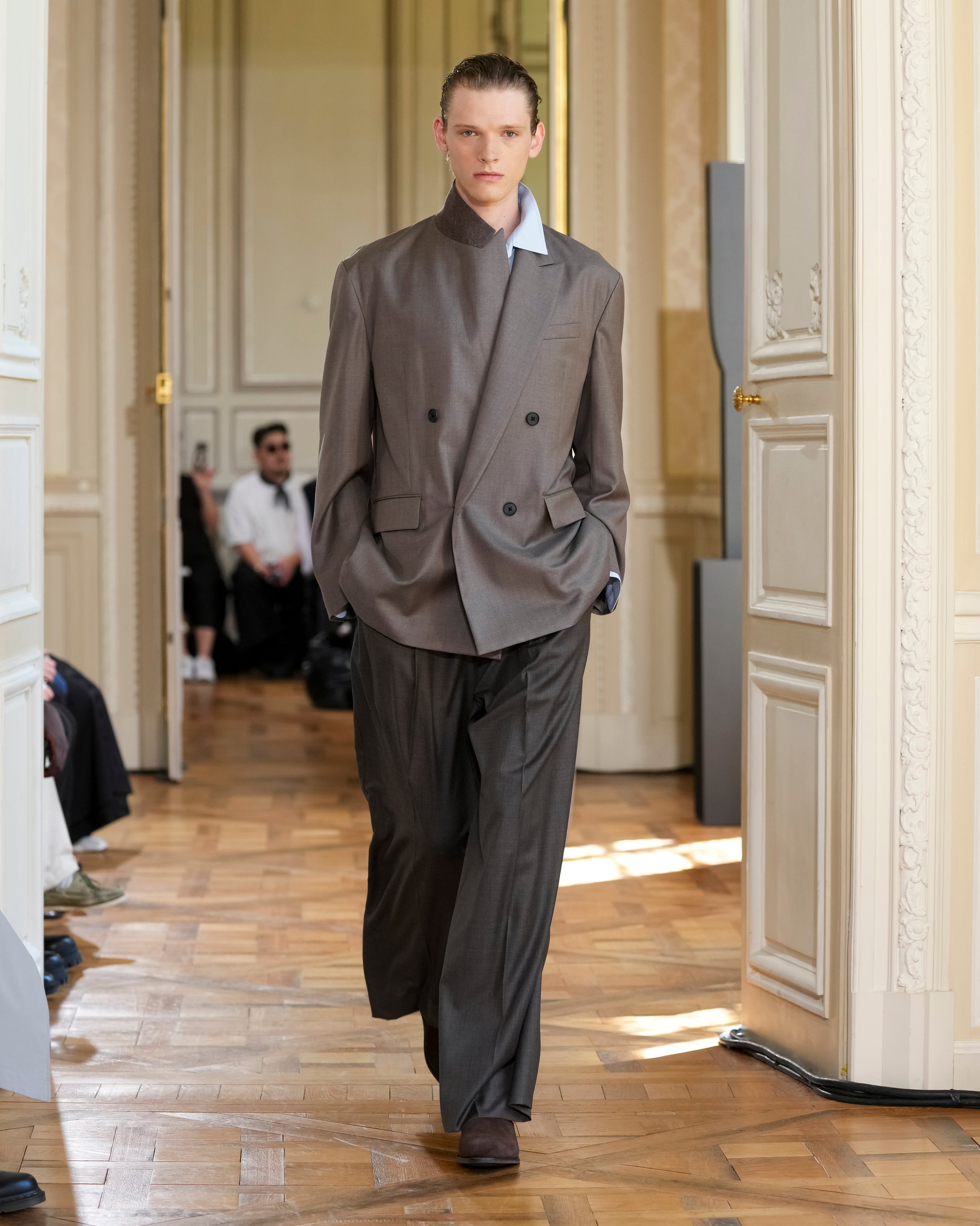 BROWN GREY EXTRA FINE WOOL DOUBLE BREASTED BLAZER