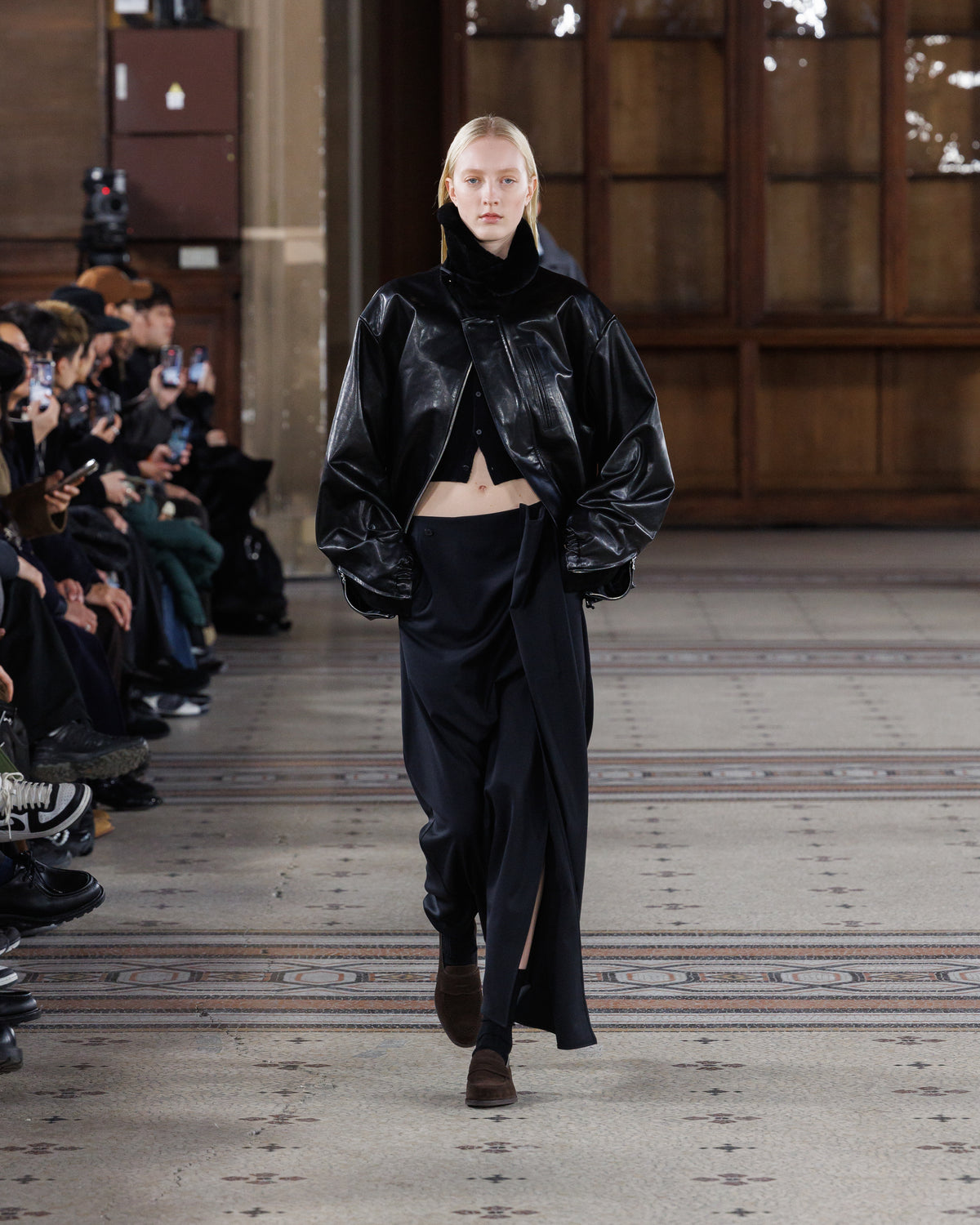 BLACK MOUTON COLLAR CALF ZIP JACKET