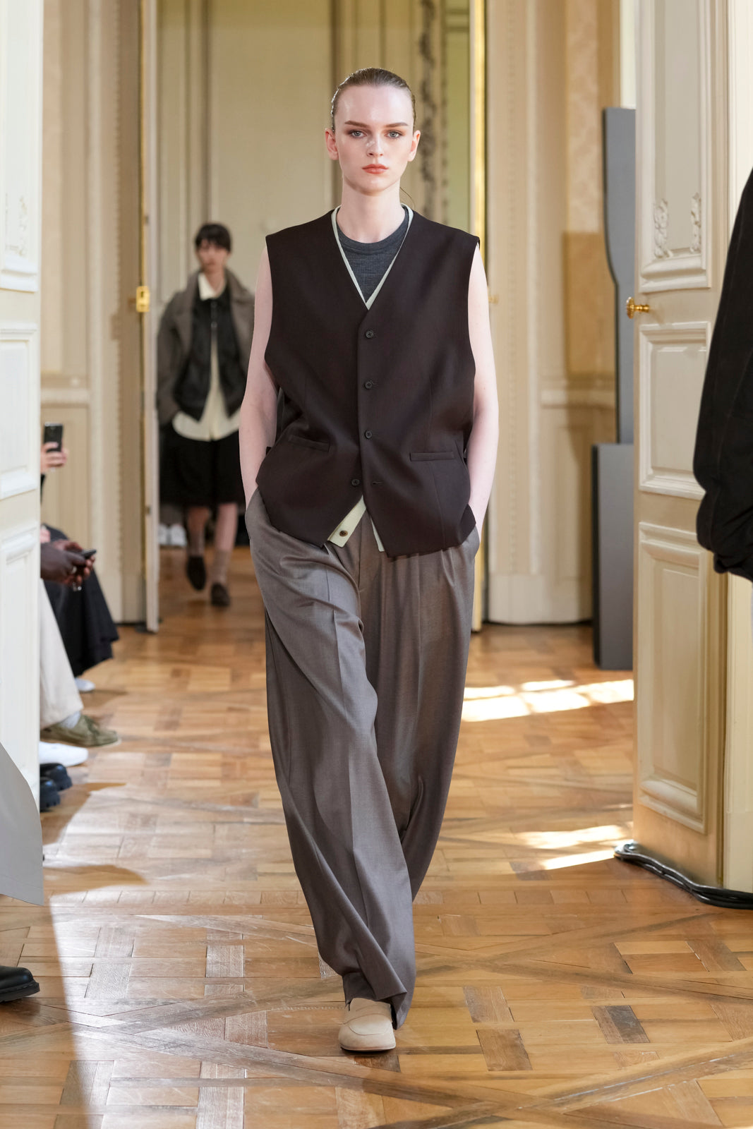 BROWN GREY EXTRA FINE WOOL EXTRA WIDE TROUSERS