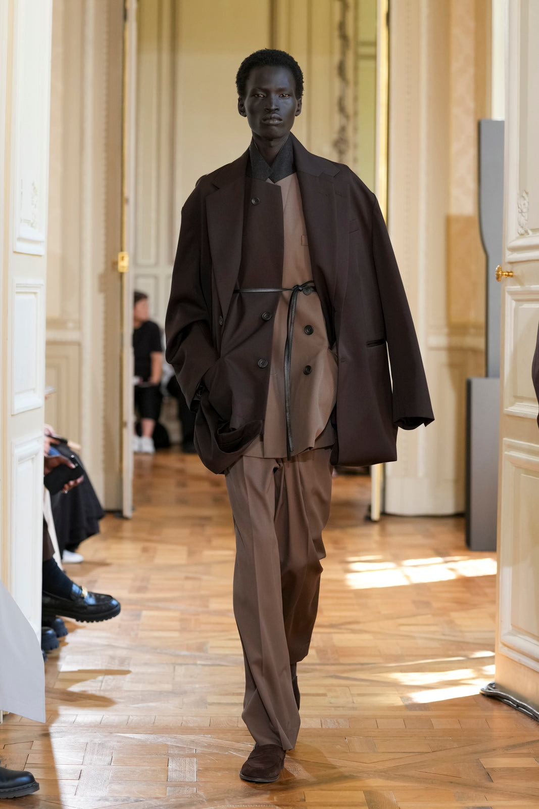 DARK BROWN OVERSIZED LAYERED COMBINATION JACKET