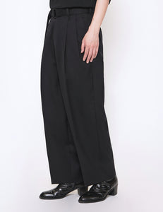 BLACK BELTED WIDE STRAIGHT TROUSERS
