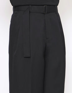 BLACK BELTED WIDE STRAIGHT TROUSERS