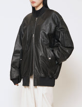 Load image into Gallery viewer, BLACK LEATHER FLIGHT JACKET
