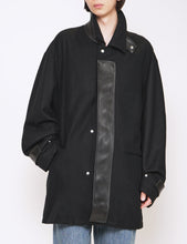 Load image into Gallery viewer, BLACK LEATHER FLY FRONT LONG JACKET
