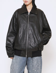 BLACK LEATHER ZIP SHORT JACKET