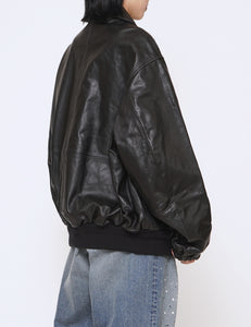 BLACK LEATHER ZIP SHORT JACKET