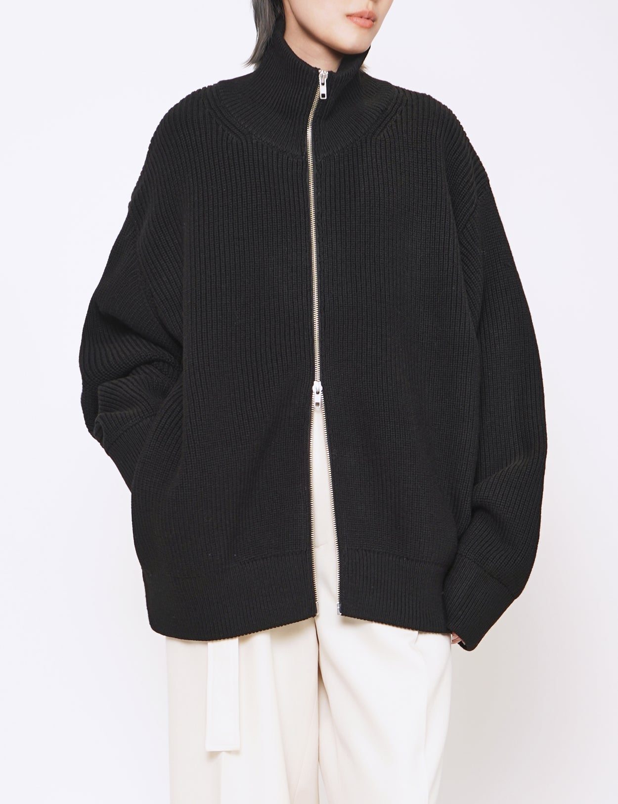 BLACK OVERSIZED DRIVERS KNIT ZIP JACKET