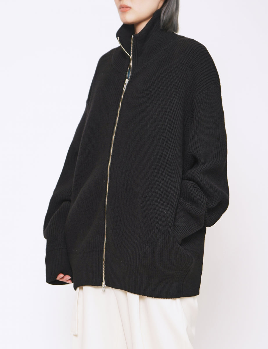 stein BLACK OVERSIZED DRIVERS KNIT ZIP JACKET – GRAPH LAYER