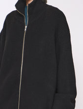 Load image into Gallery viewer, BLACK OVERSIZED DRIVERS KNIT ZIP JACKET
