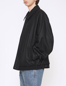 BLACK OVERSIZED MELTON HARRINGTON ZIP JACKET