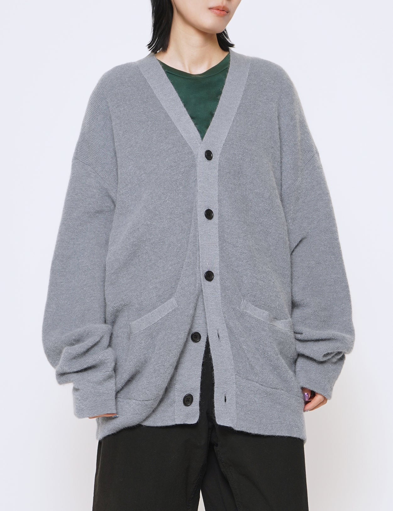 BLUE GREY FINE KID MOHAIR CARDIGAN