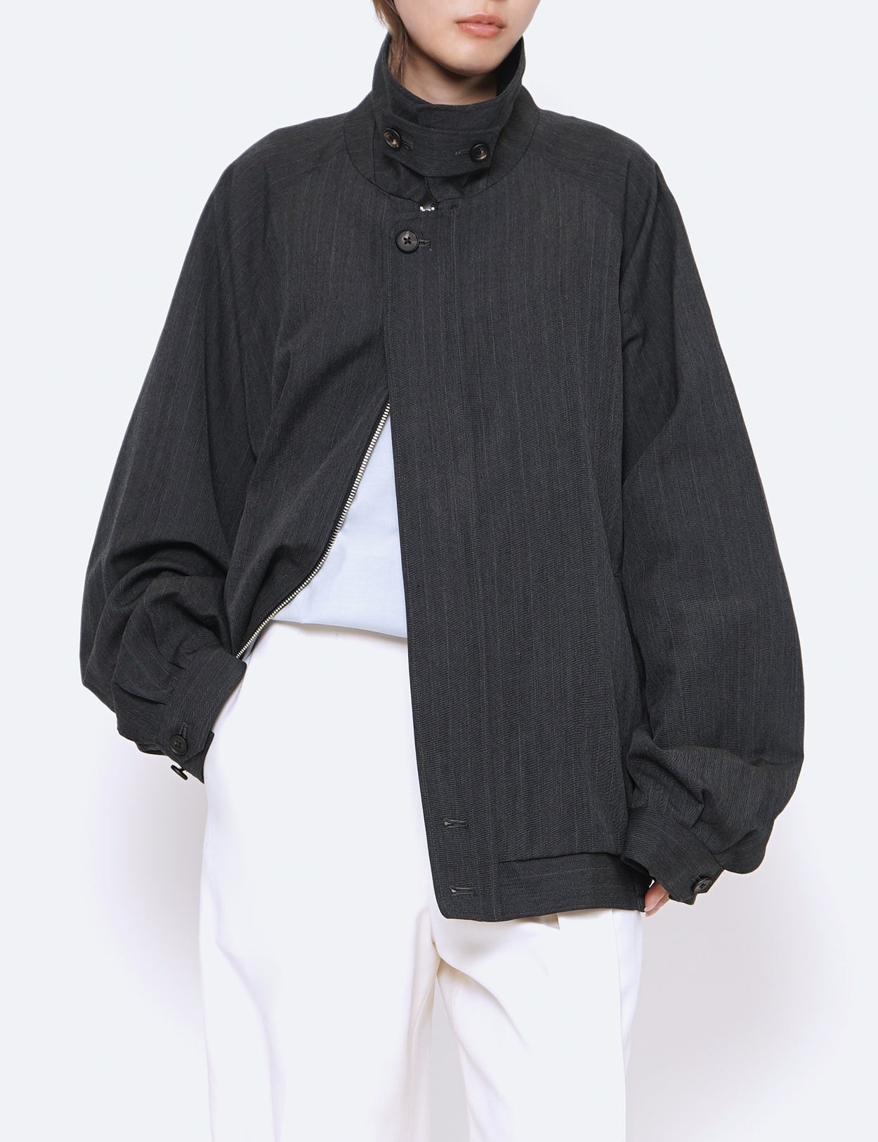 CHARCOAL OVERSIZED HARRINGTON ZIP JACKET