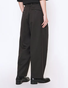 DARK CHARCOAL BELTED WIDE STRAIGHT TROUSERS