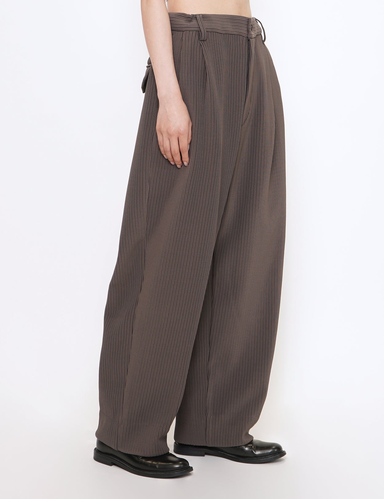 stein DARK GREIGE GRADATION PLEATS TWO TUCK TROUSERS – GRAPH LAYER