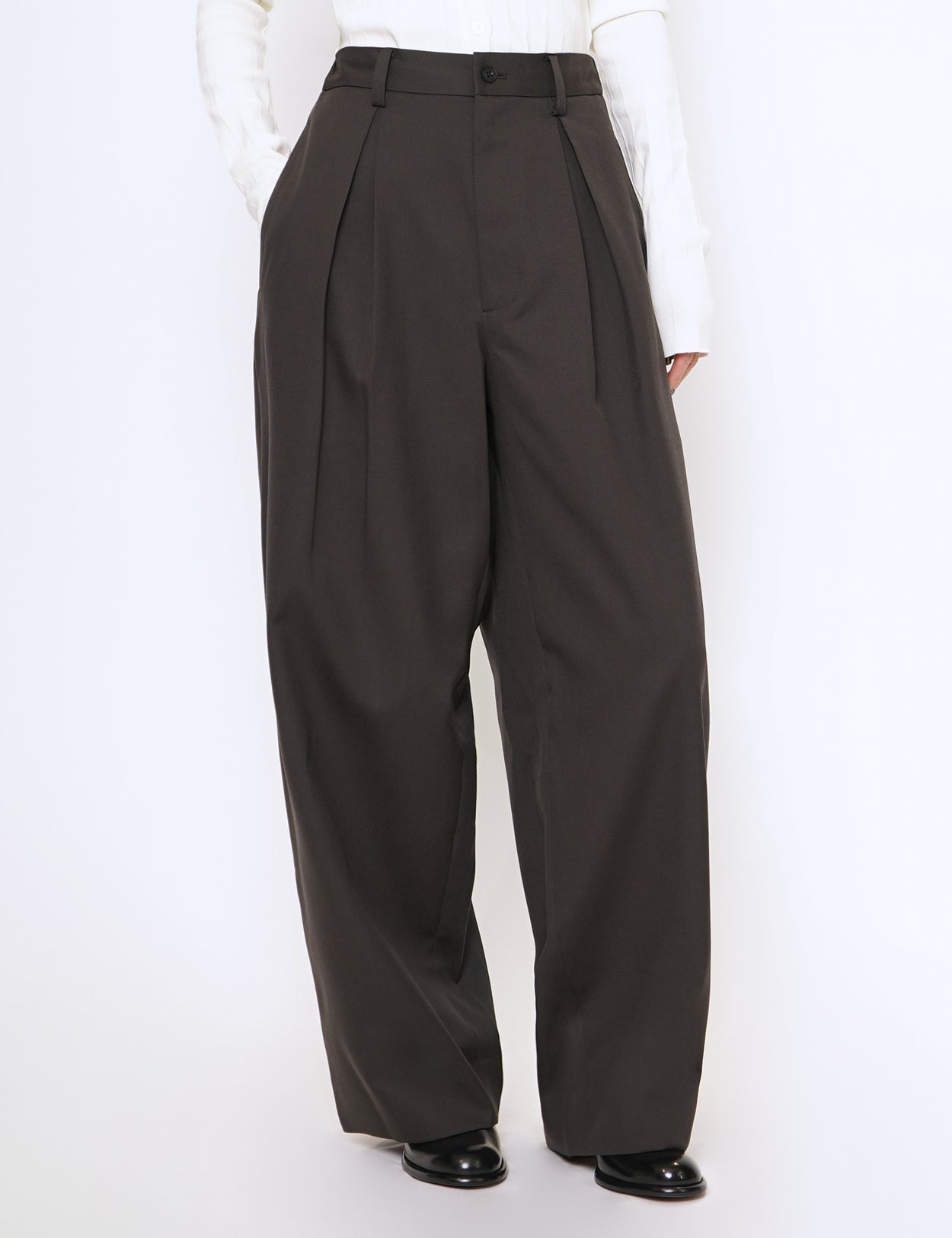 GREY KHAKI EASY WIDE TROUSERS