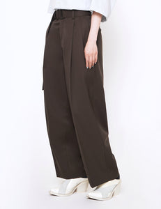 MILITARY KHAKI BELTED WIDE STRAIGHT TROUSERS