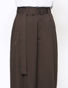 MILITARY KHAKI BELTED WIDE STRAIGHT TROUSERS