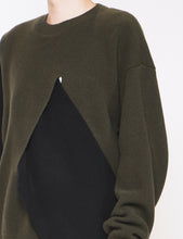 Load image into Gallery viewer, MILITARY KHAKI X BLACK CROSSOVER LONG SLEEVE KNIT
