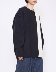 NAVY X OFF OVERSIZED MULTI PATCHED LONG SLEEVE KNIT
