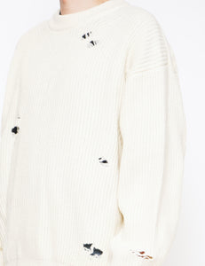 OFF WHITE MILLED DAMAGE LONG SLEEVE KNIT