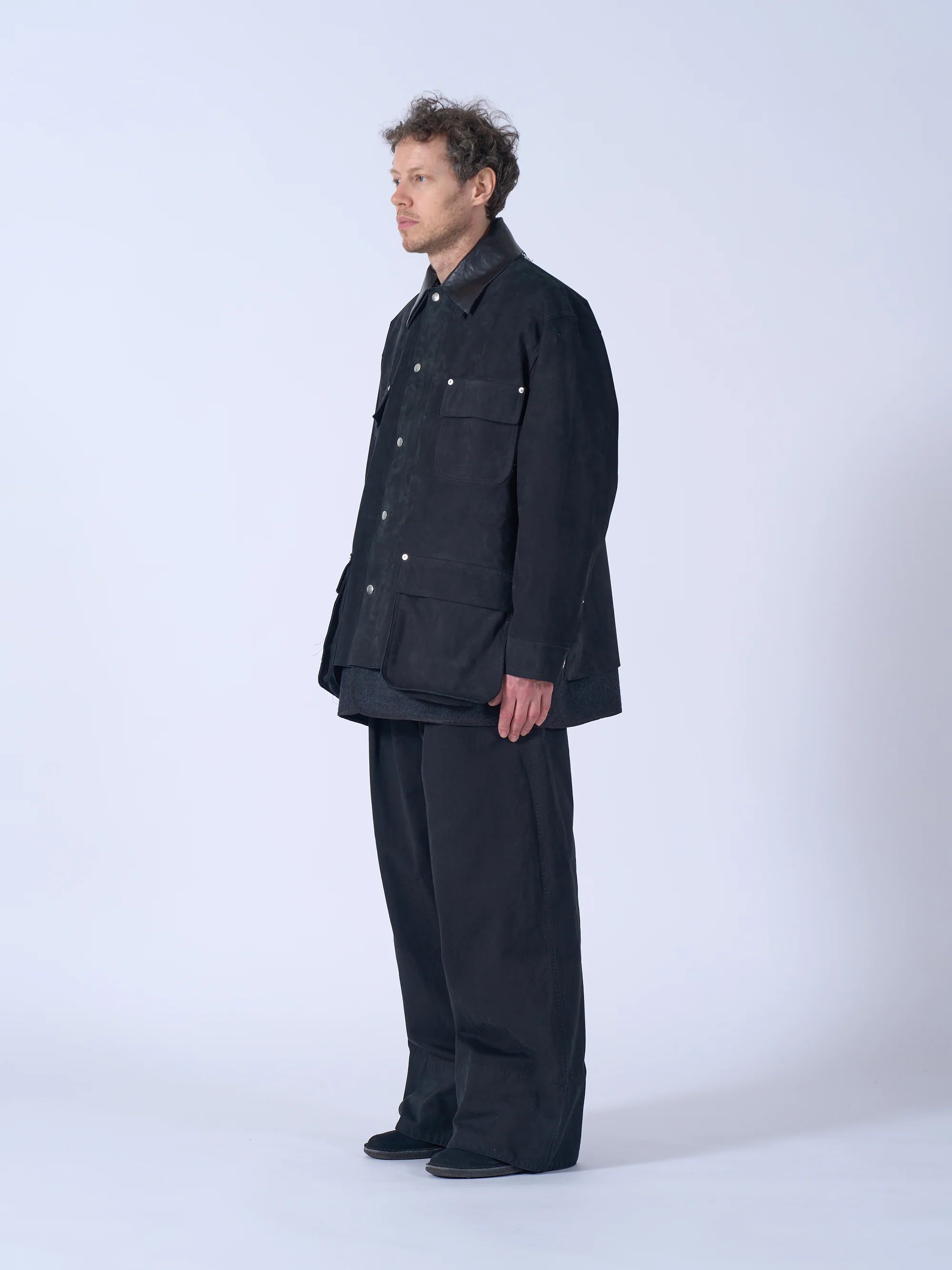 BLACK NUBUCK LEATHER COVERALL JACKET