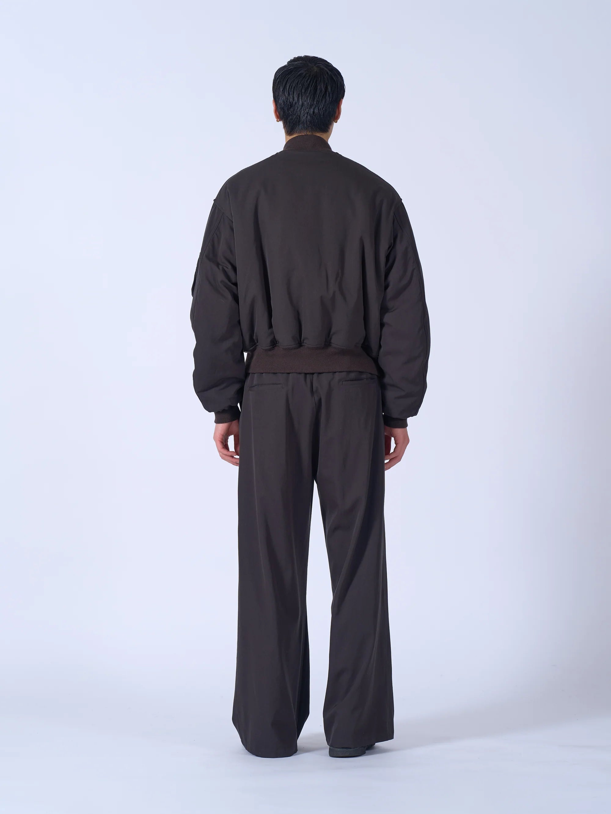 DARK BROWN WOOL WASHER TWILL FLIGHT JACKET