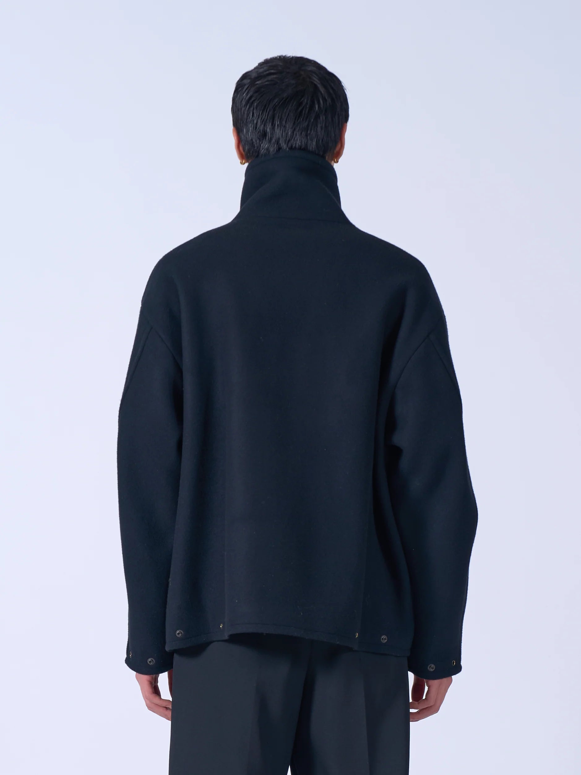 BLACK MELTON STAND COLLAR ZIP BLOUSON
