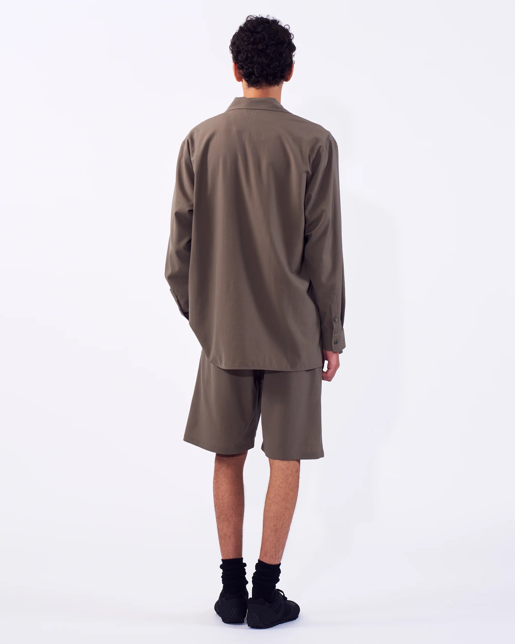 SAND BEIGE WOOL WASHER TROPICAL ZIP SHIRT