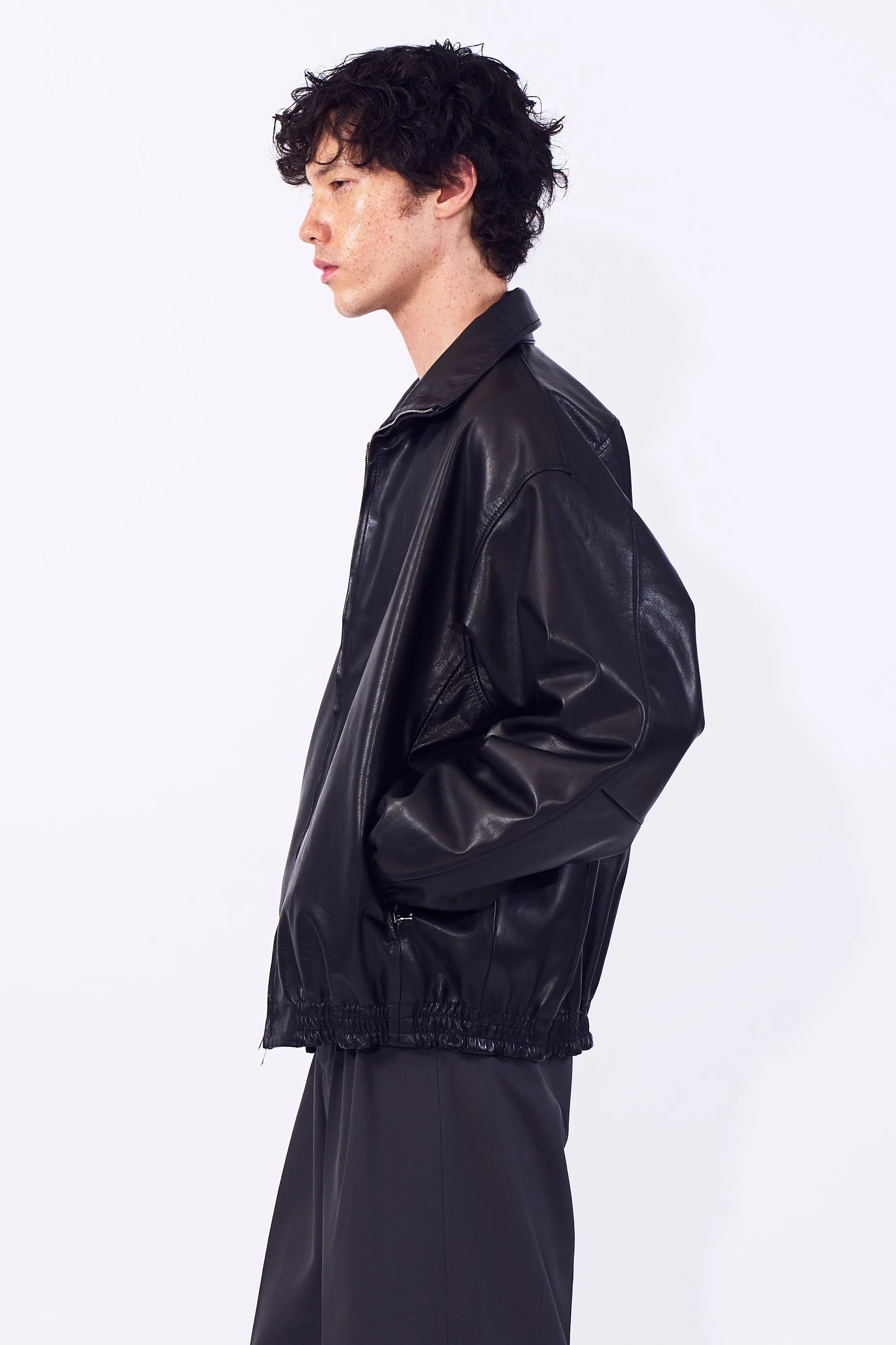 YOKE Black Carf Leather Truck Jacket