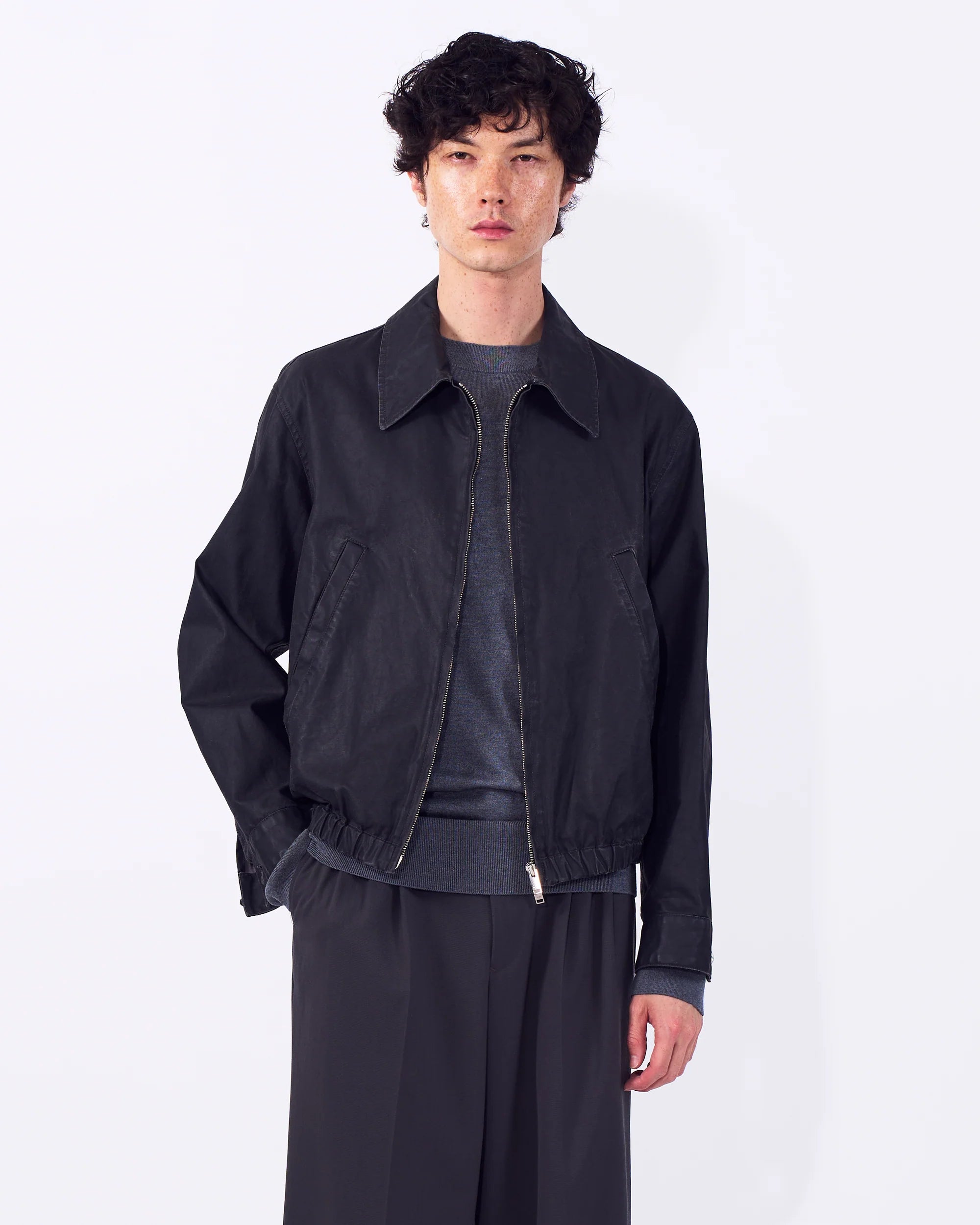 YOKE Black Coating Cotton Drizzler Jacket