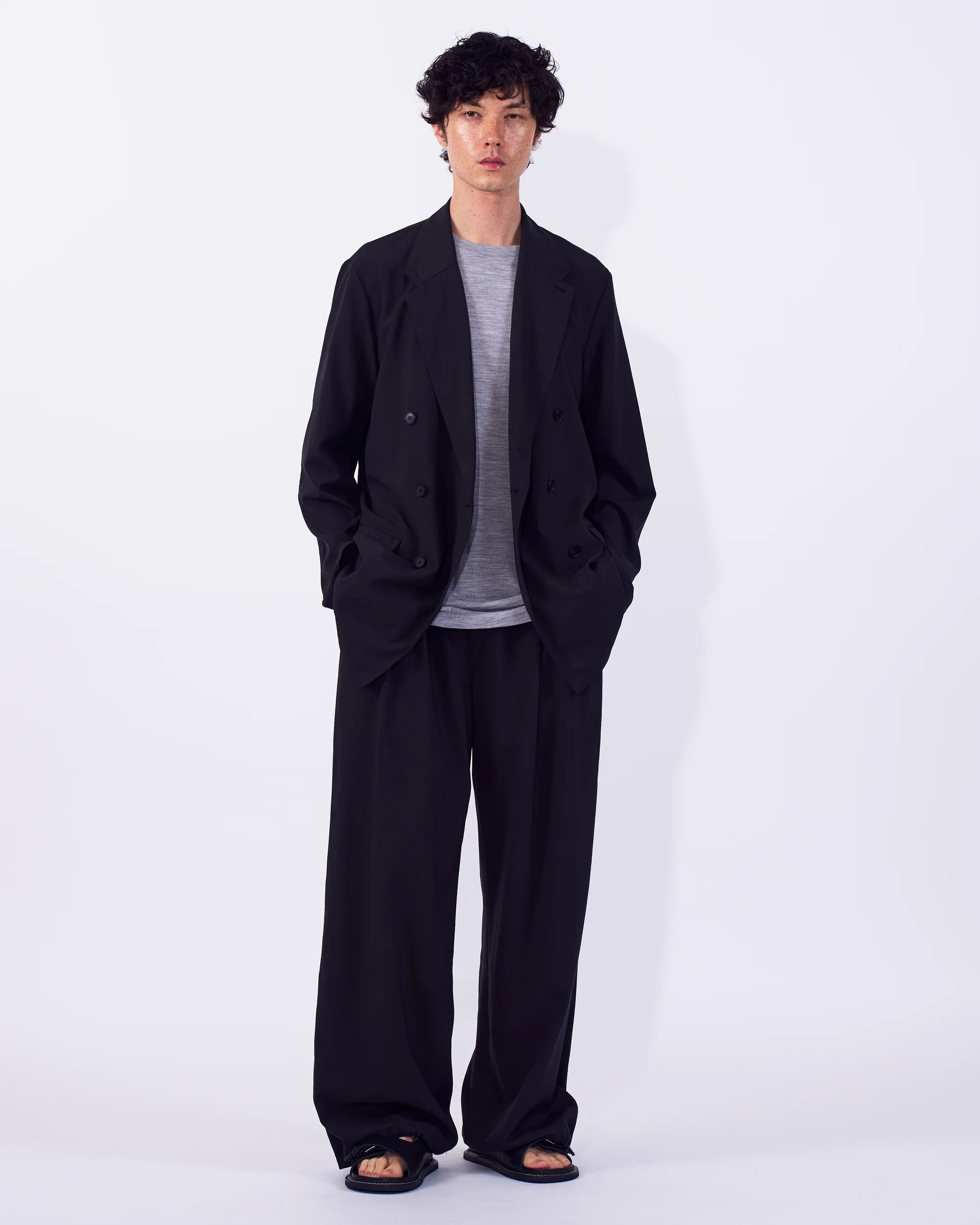 CARBON WOOL WASHER TROPICAL DOUBLE BREASTED JACKET