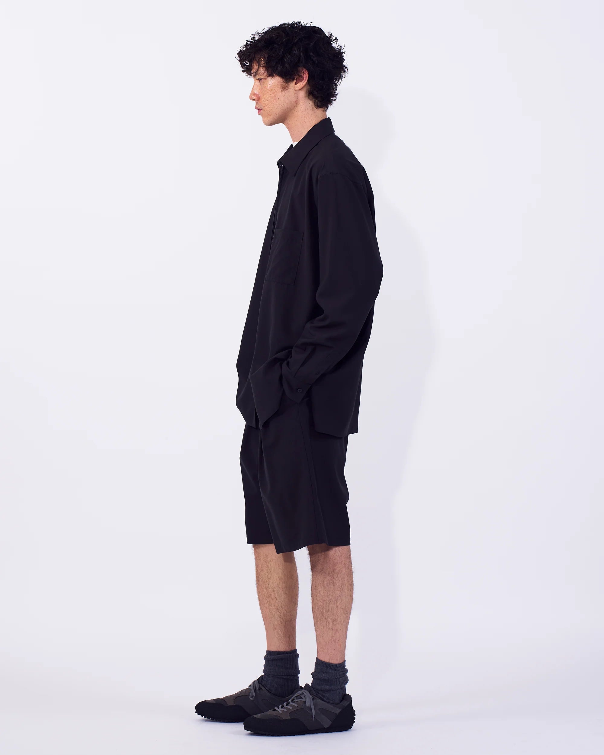 CARBON WOOL WASHER TROPICAL ZIP SHIRT